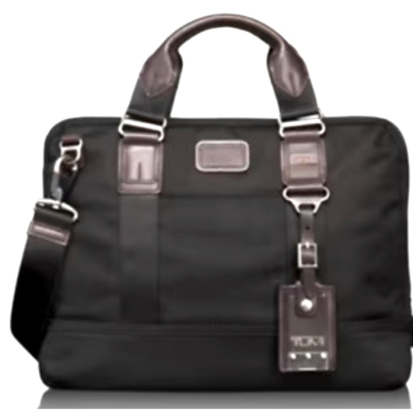 TUMI Black/Brown Nylon Alpha Bravo Andrews Slim Briefcase